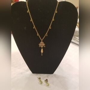 Chain Necklace w/small Light Green Crystal..and Matching Earrings